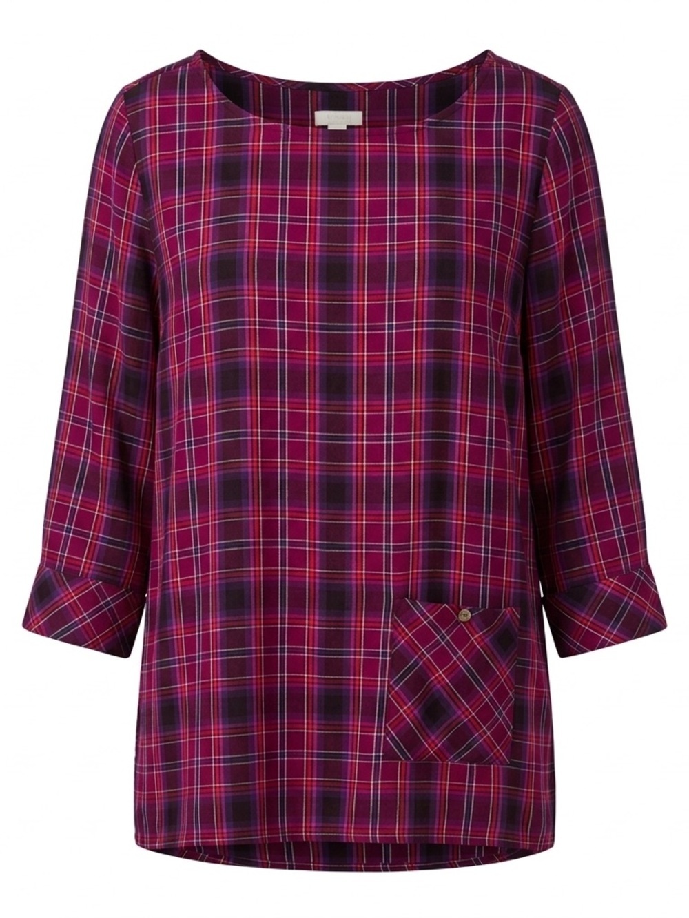 J. Jill Burgundy Plaid Blouse Top 3/4 Sleeve Pocket Large
